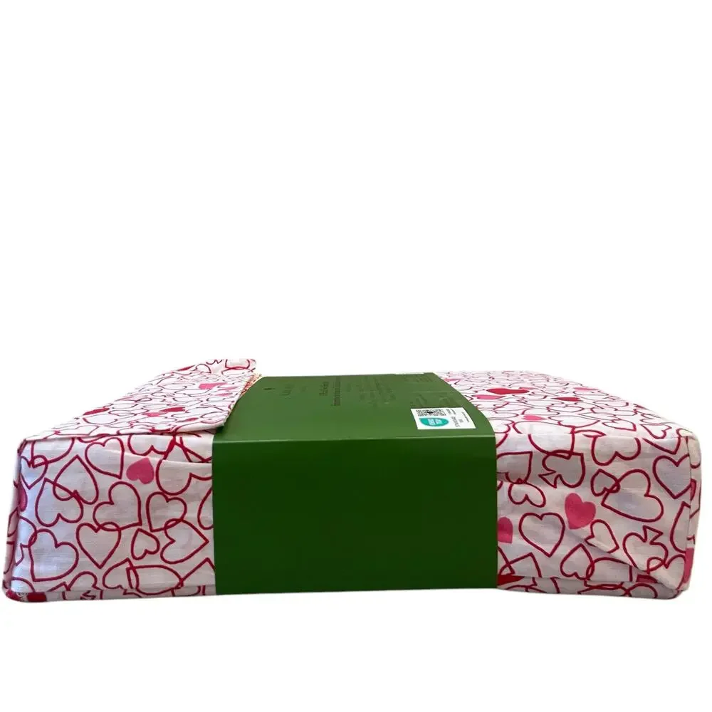 KATE SPADE Valentine's Day Pink Red Outline Hearts TWIN Cotton Sheet Set New